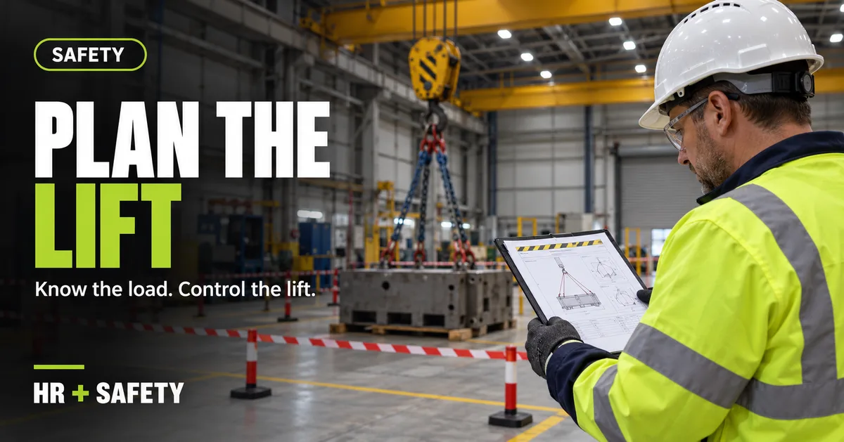 Workplace lifting operation with a SAFETY lifting planning headline