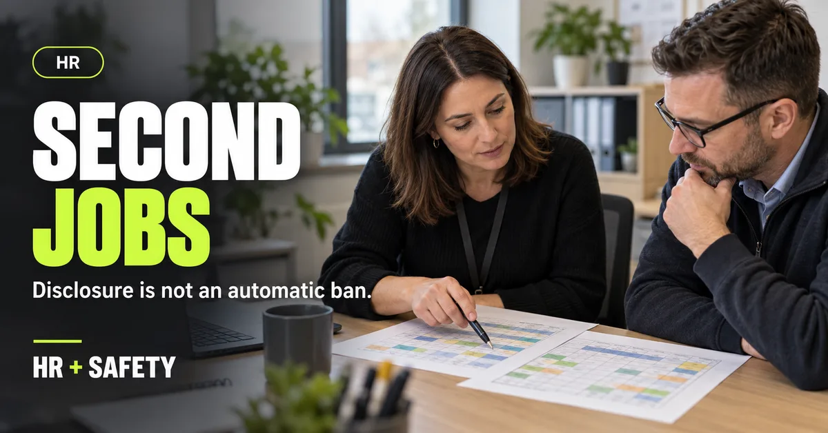Manager and employee reviewing overlapping work schedules for a second-job discussion