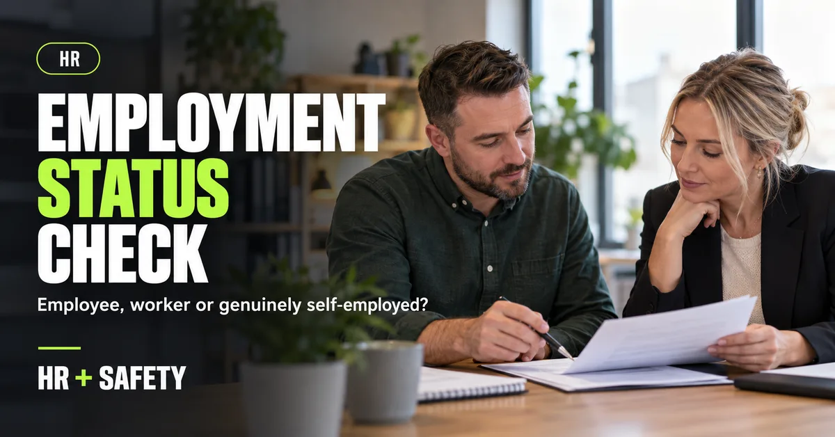 Manager and independent professional reviewing a contract for an employment status check