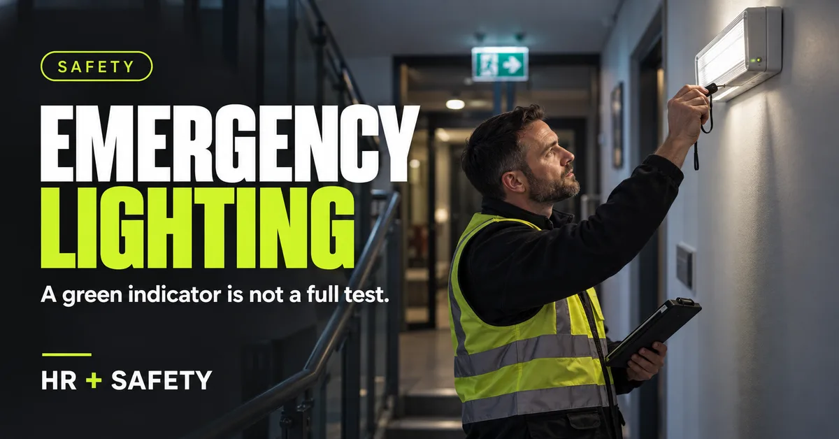 Competent technician testing an emergency light on a workplace escape route