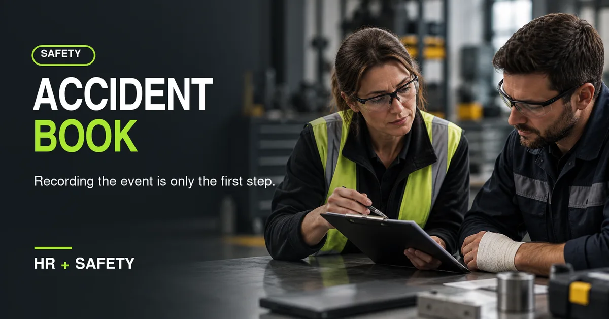 Workplace supervisor and employee reviewing an accident record after a minor hand injury