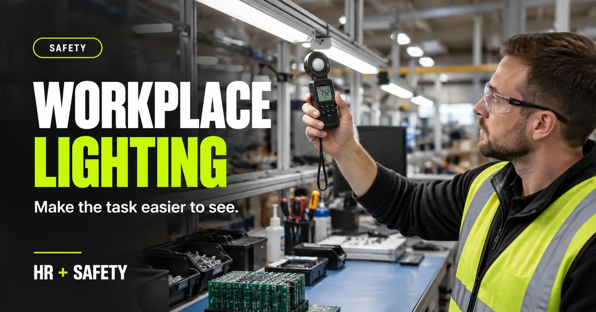 A workplace lighting assessment at a practical inspection bench, checking illumination on the task