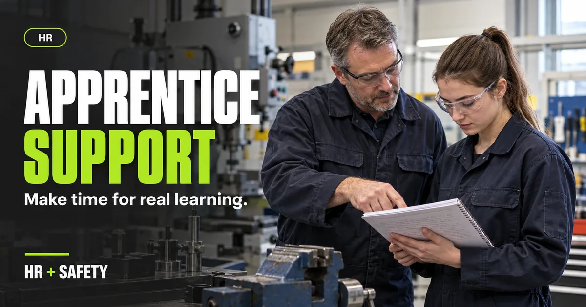 HR apprenticeship guide showing a supervisor supporting workplace learning