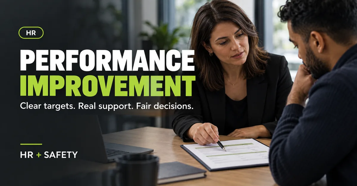 Manager and employee reviewing a written performance improvement plan with clear targets