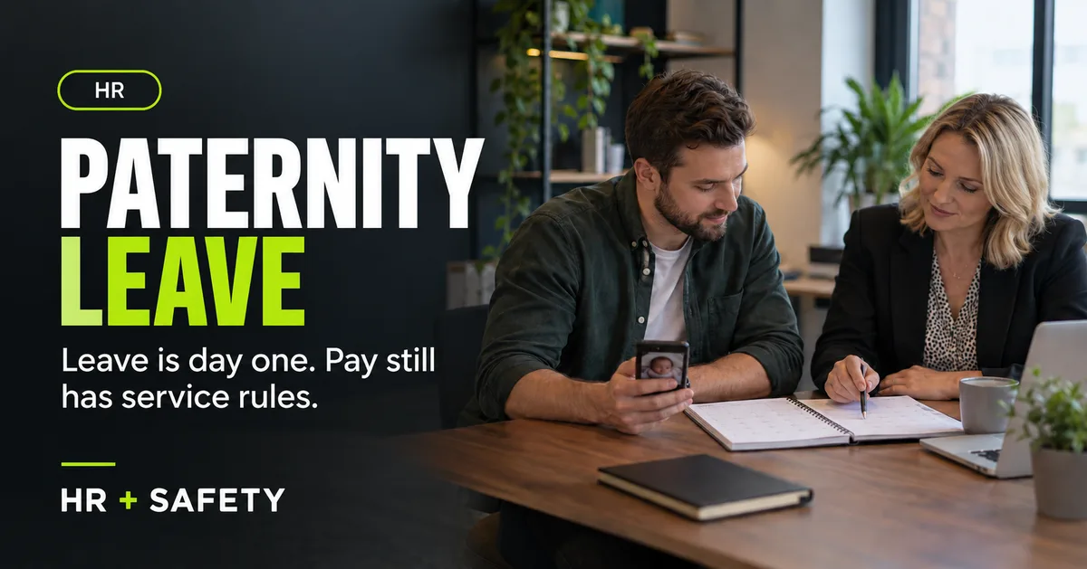 Employee and manager discussing paternity leave dates using a workplace calendar